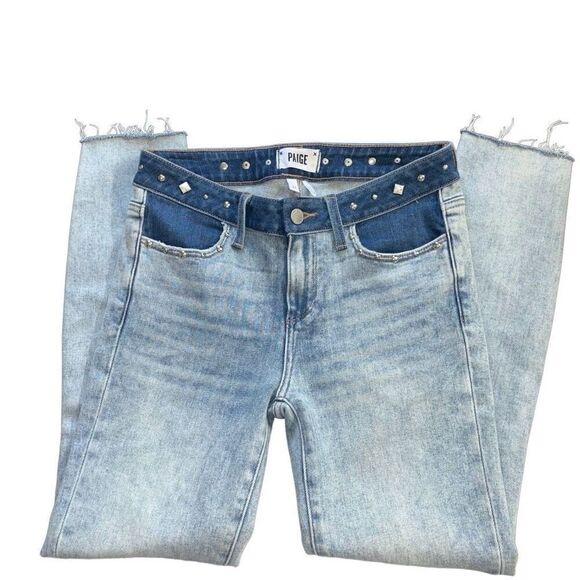Paige verdugo ankle skinny jeans gems two tone denim raw hem size 27 - Picture 2 of 11